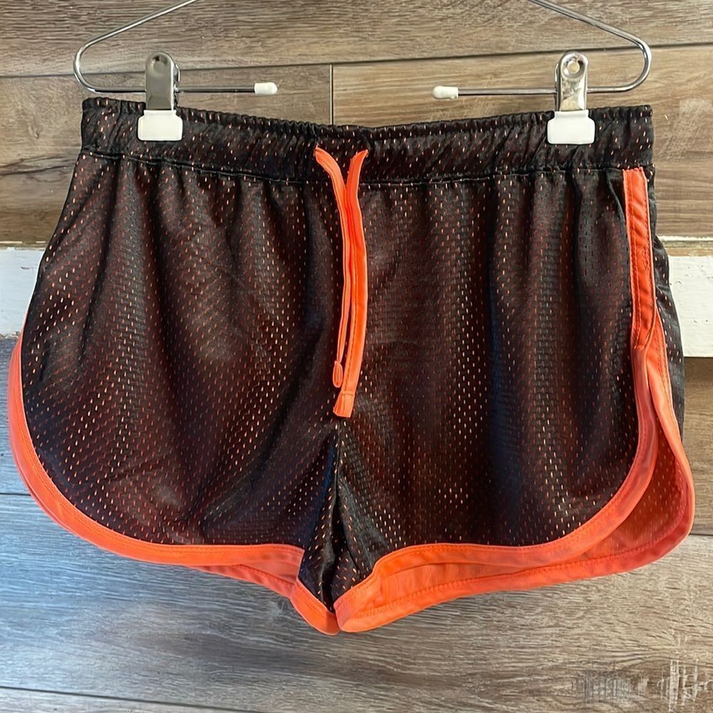 Zone Pro Ladies Jogging Workout shorts, Size Large, Black and Orange